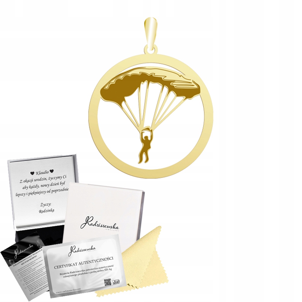 Zlatý přívěsek Parašutista 925 Parašutismus Dárek Gravírování