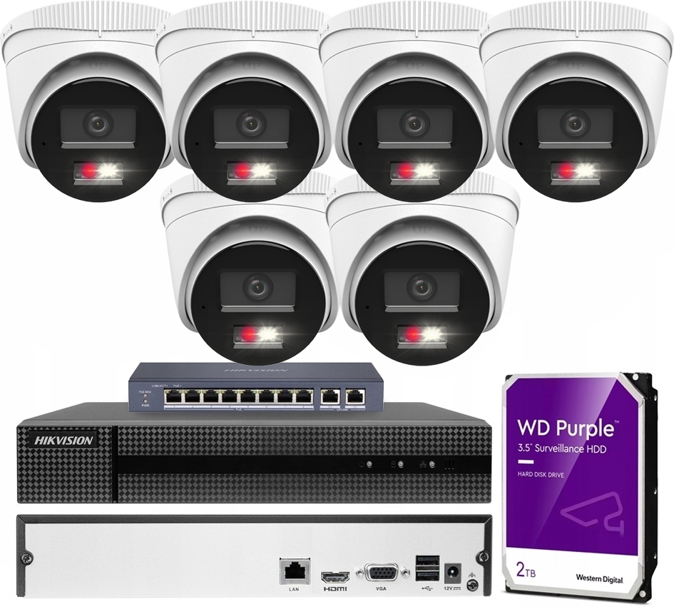 Sada monitorování 6 kamer 4Mpx PoE Hybrid Light Hilook od společnosti Hikvision