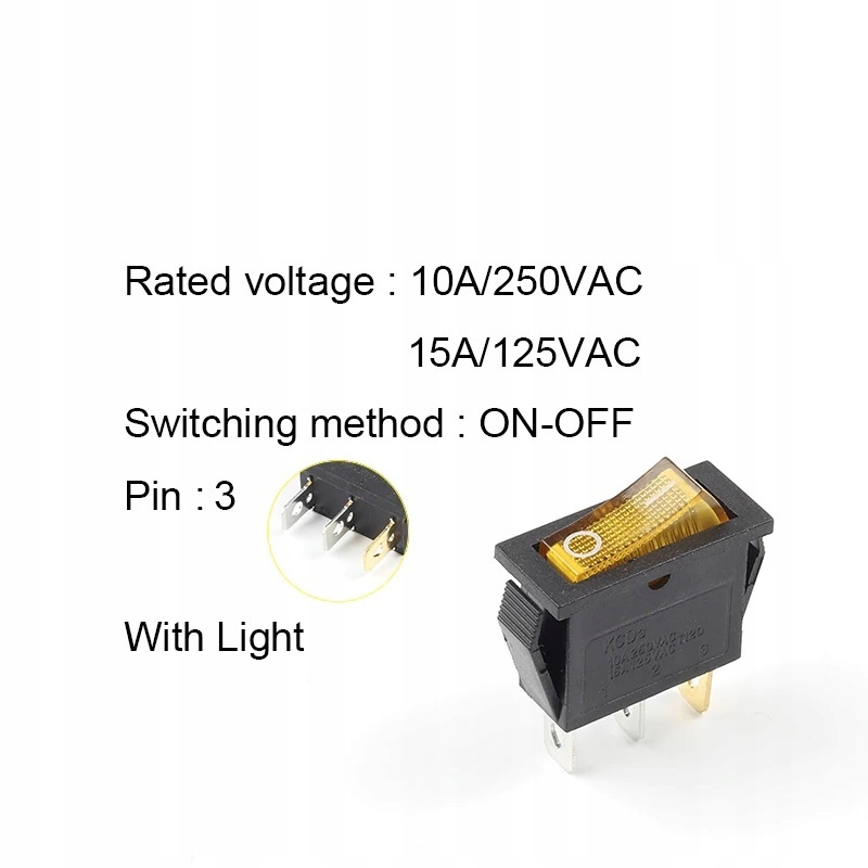 

Włącznik podświetlany KCD3 250V on off żółty