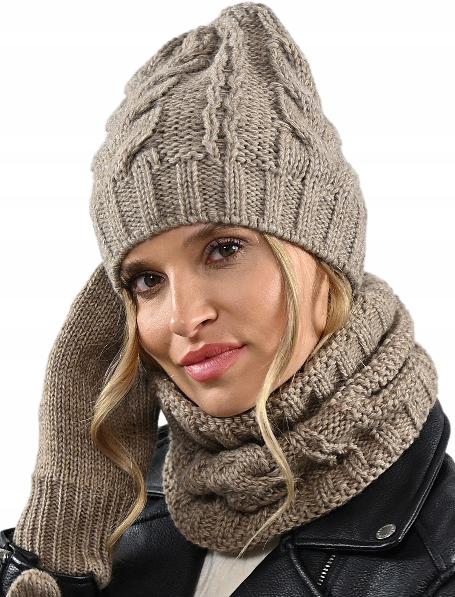 Dámská sada Nákrčník Čepice Módní teplá zimní sada Polský