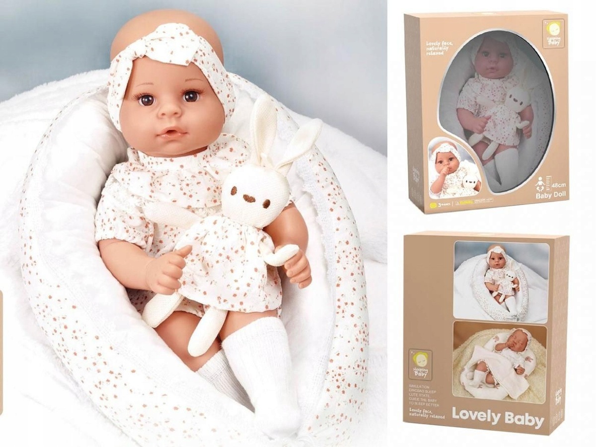Lalka Bobas 45cm w kokonie z przytulanką niemowlę do zabawy z akcesoriami