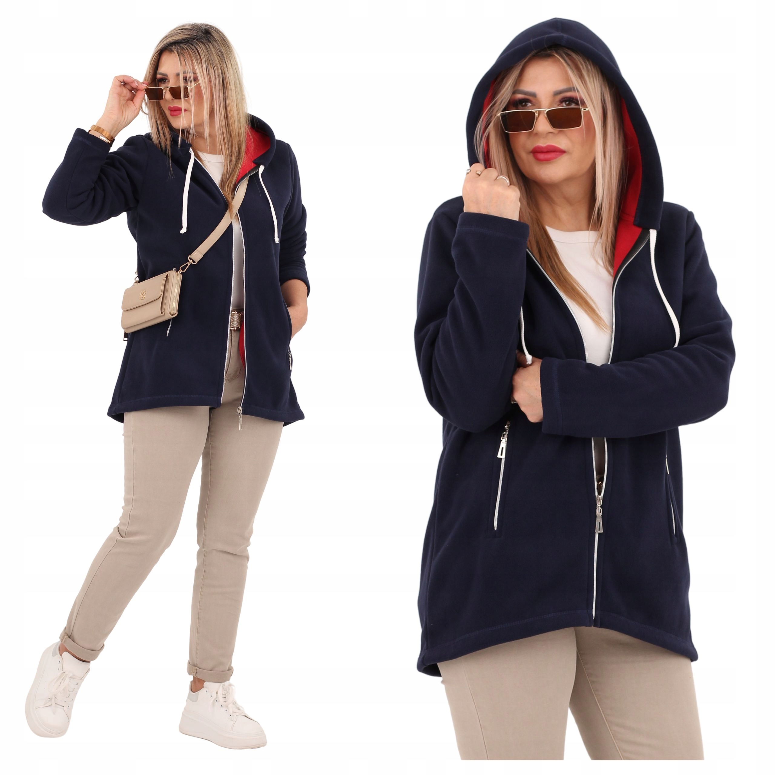 Bluza Polarowa Rozpinana Duże Rozmiary Polski Producent Z Kapturem Luźna