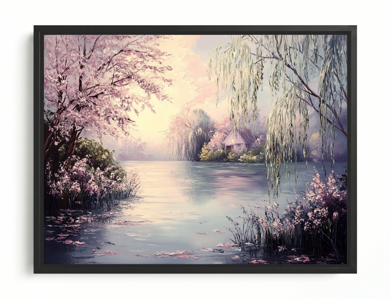 Obraz Rám Americký Box Krajina Jaro Voda Jezero Vrba Višeň 80x60