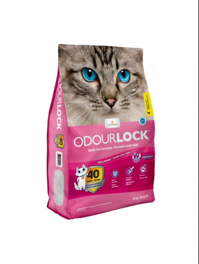 Levně Intersand Kočkolit Odour Lock S Vůní Dětského Pudru 12KG