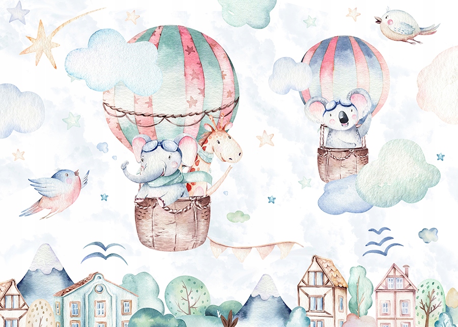 

Tapeta dla dzieci balony chmurki domki 416x290
