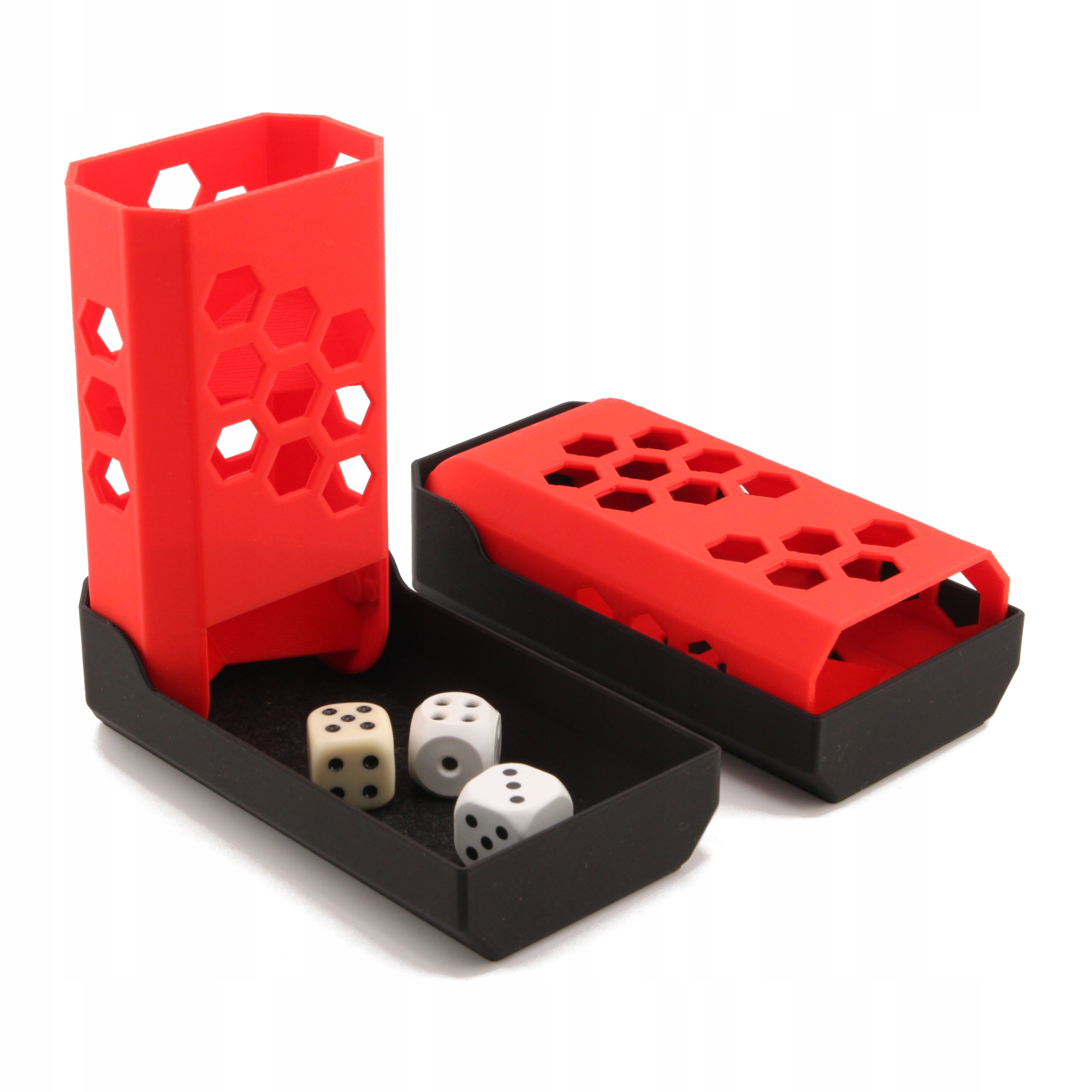 Wieża i pudełko do kości 2w1 składana Dice Tower Hex Red
