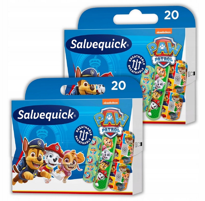 2x Salvequick plastry Psi Patrol dla dzieci Wodoodporne oddychające 20 szt.