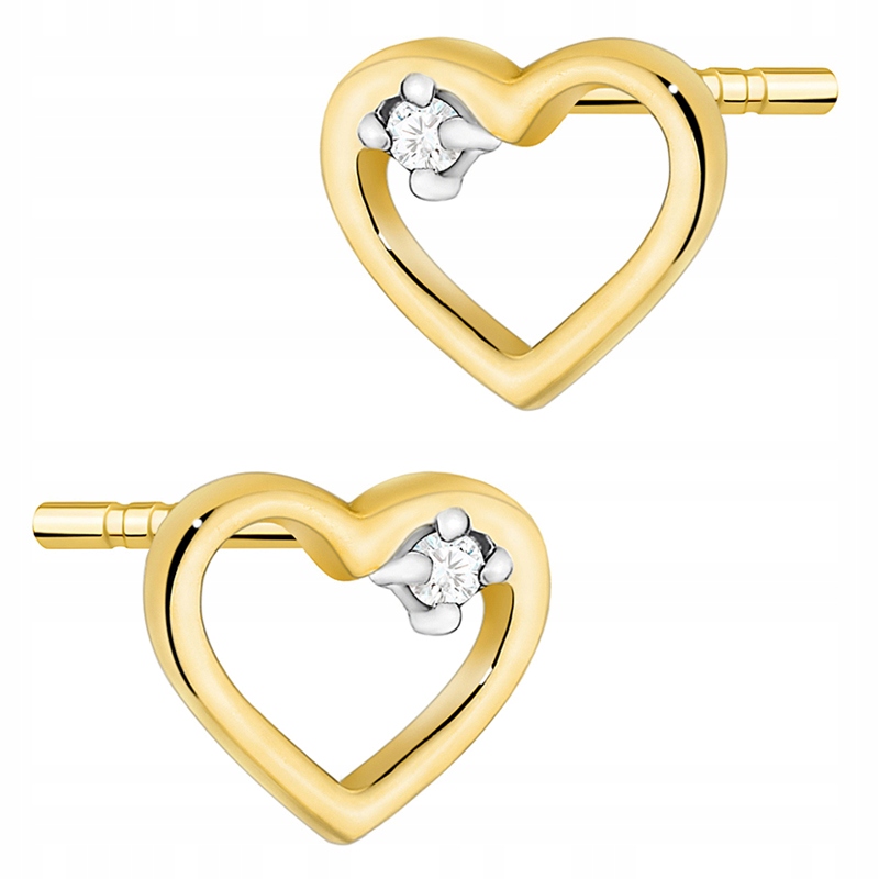 Zlaté Náušnice pr. 585 Srdce s Brilianty 0,01 ct