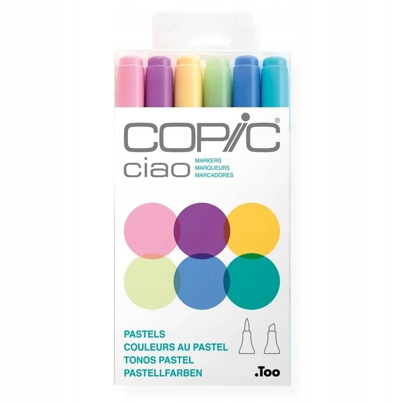 Lihové fixy Copic Ciao oboustranné Brush & Chisel 6 ks, pastelové tóny