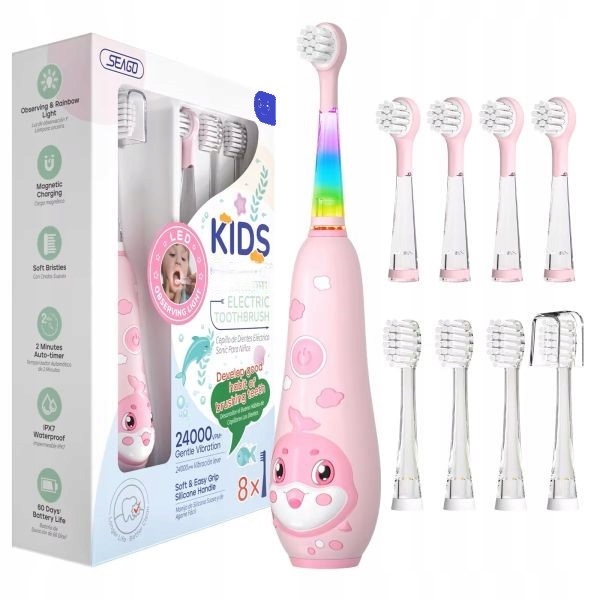Sonczna szczoteczka do zębów dla dzieci Seago Sg 2139 różowa z Led, 3-8 lat