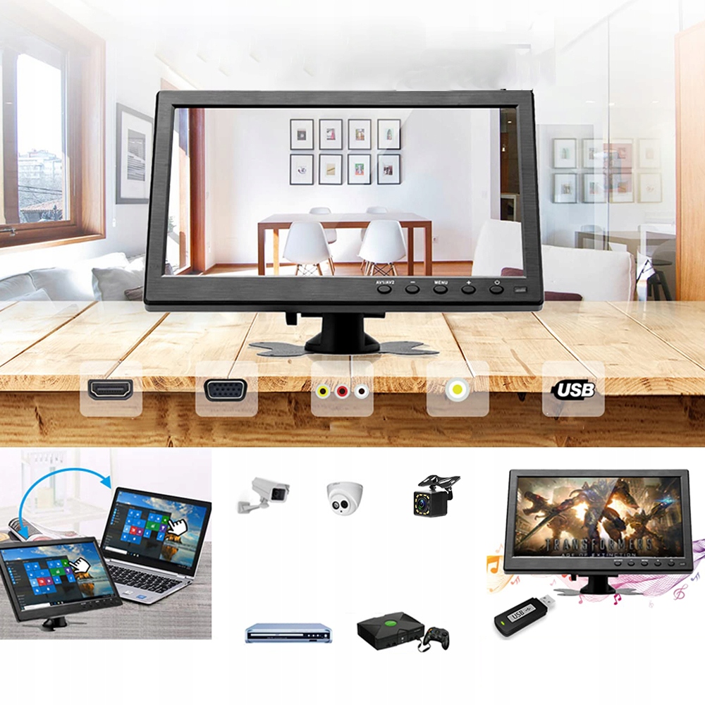 MONITOR WOLNOSTOJĄCY LED TELEWIZOR SAMOCHODOWY 10.1'HD HDMI VGA AV 12V Model BNC Monitor komputerowy