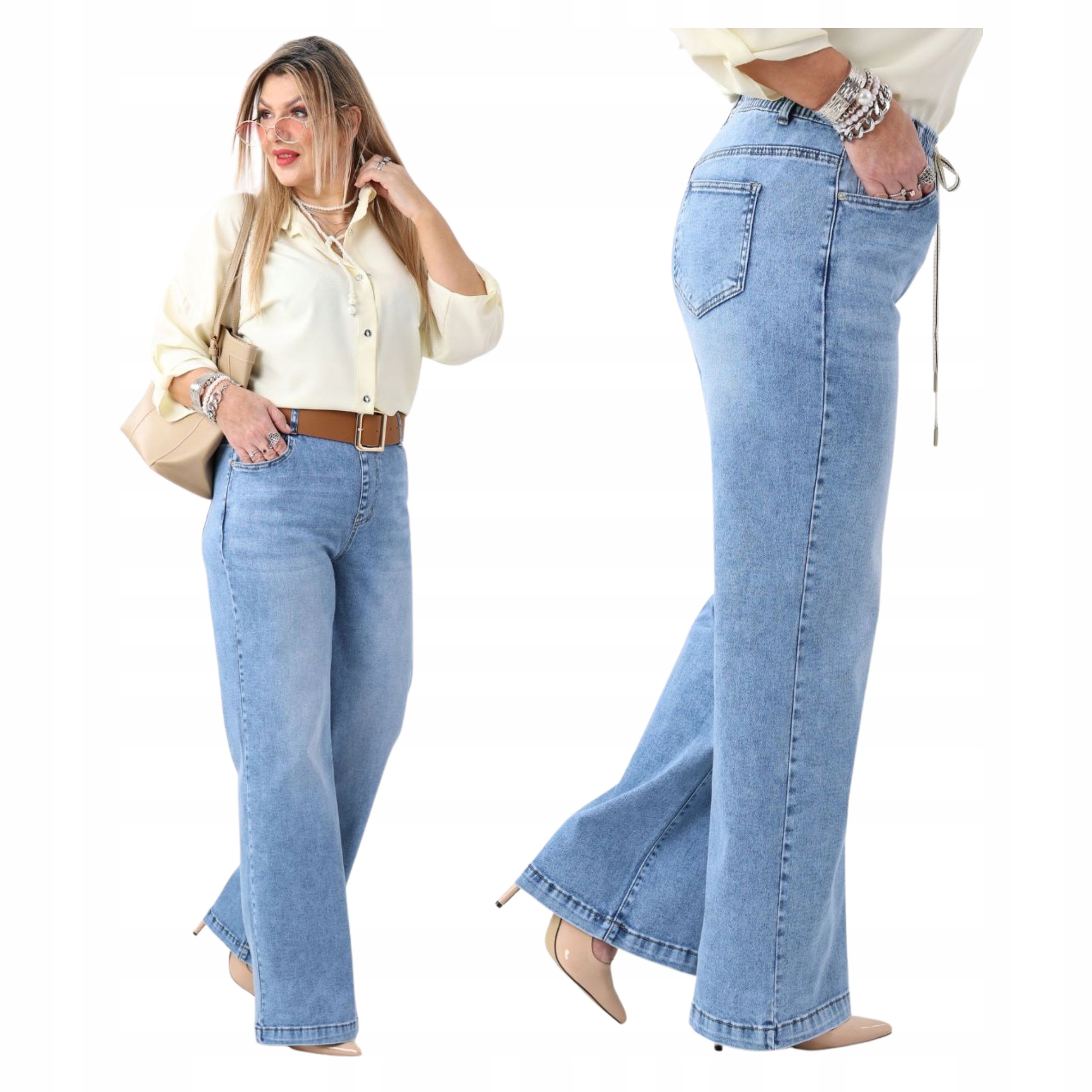 Jeansowe Spodnie Damskie Proste Nogawki Duże Rozmiary Szerokie Jeansy