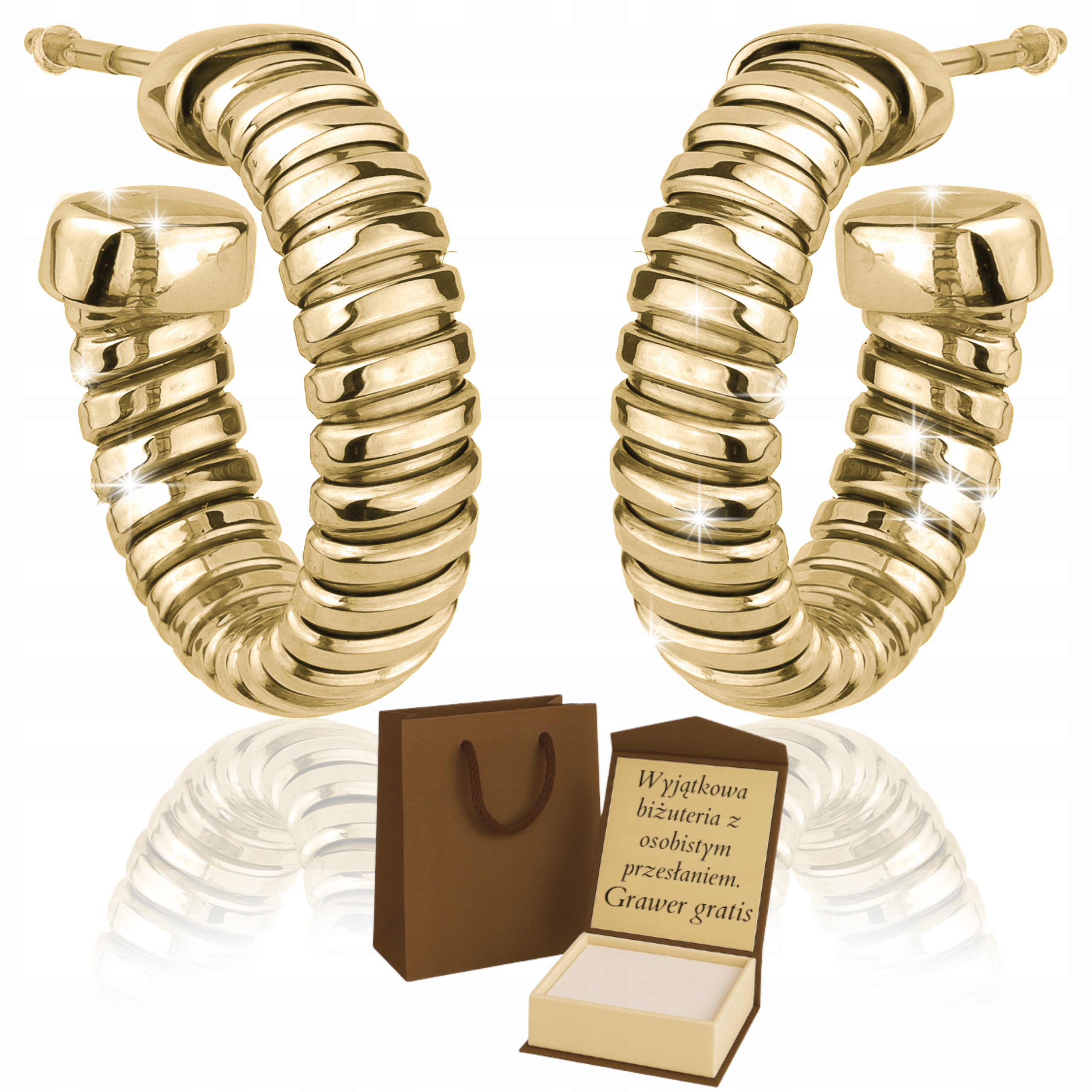 Zlaté Náušnice Dámské Rýhované Půlkruhy Pr 925/ 585 Gravírování Pozlacené