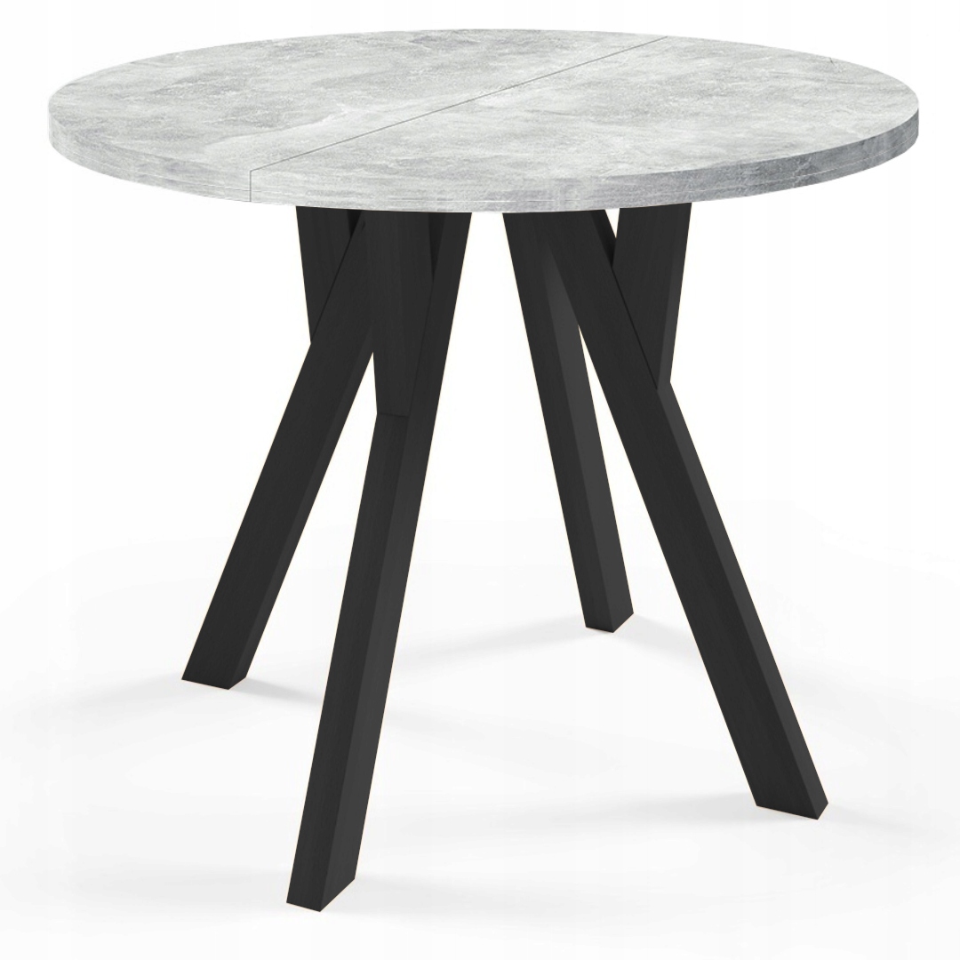 Stół okrągły rozkładany Orio Loft 80/160 cm beton jasny czarna podstawa