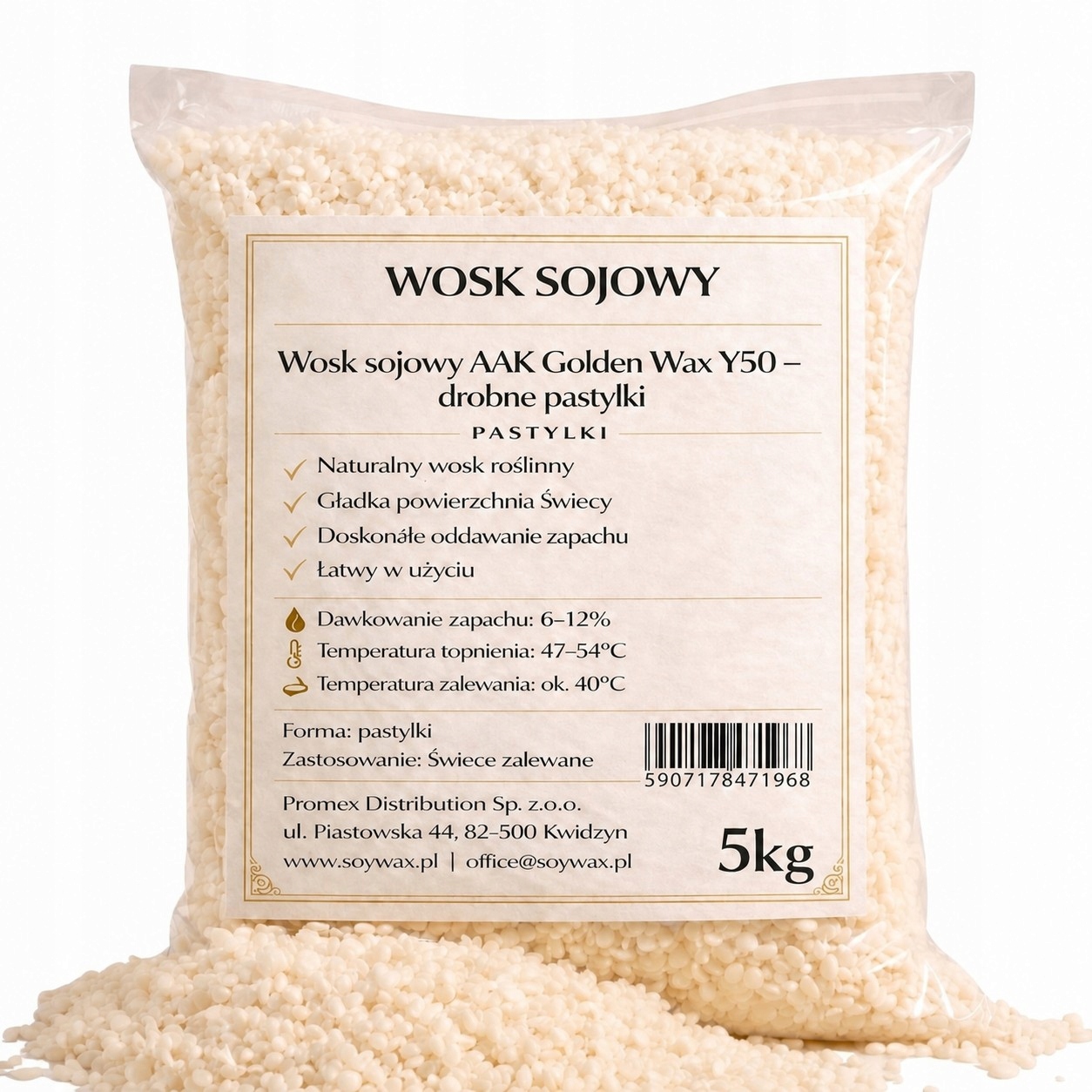 Vosk Golden Wax Y50 Aak 100% sójový noGMO 5 kg Pastilky