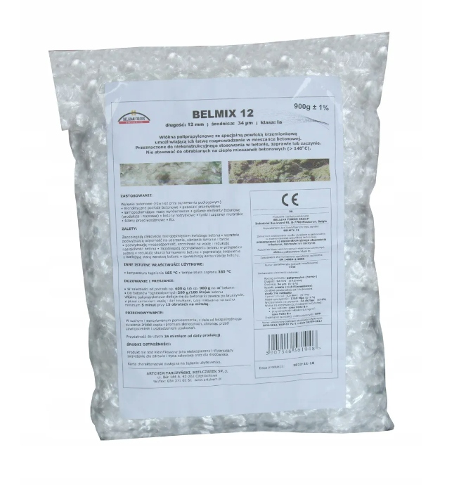 WŁÓKNA POLIPROPYLENOWE DO BETONU 1 kg dł.12mm