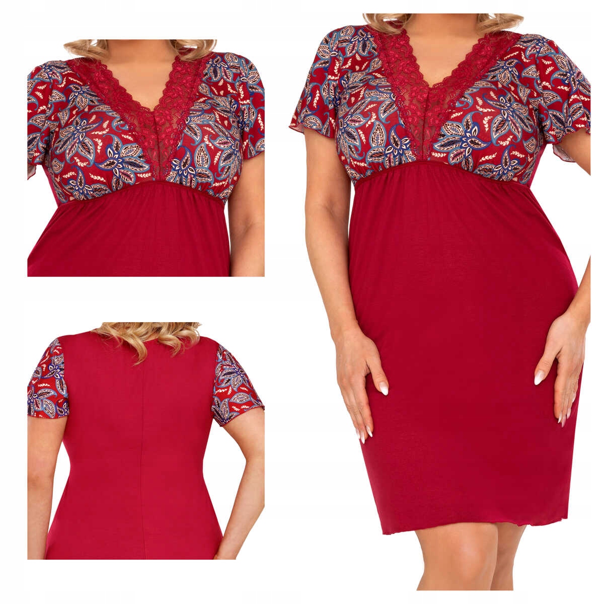 Donna Košile noční Rita bordó plus 4XL