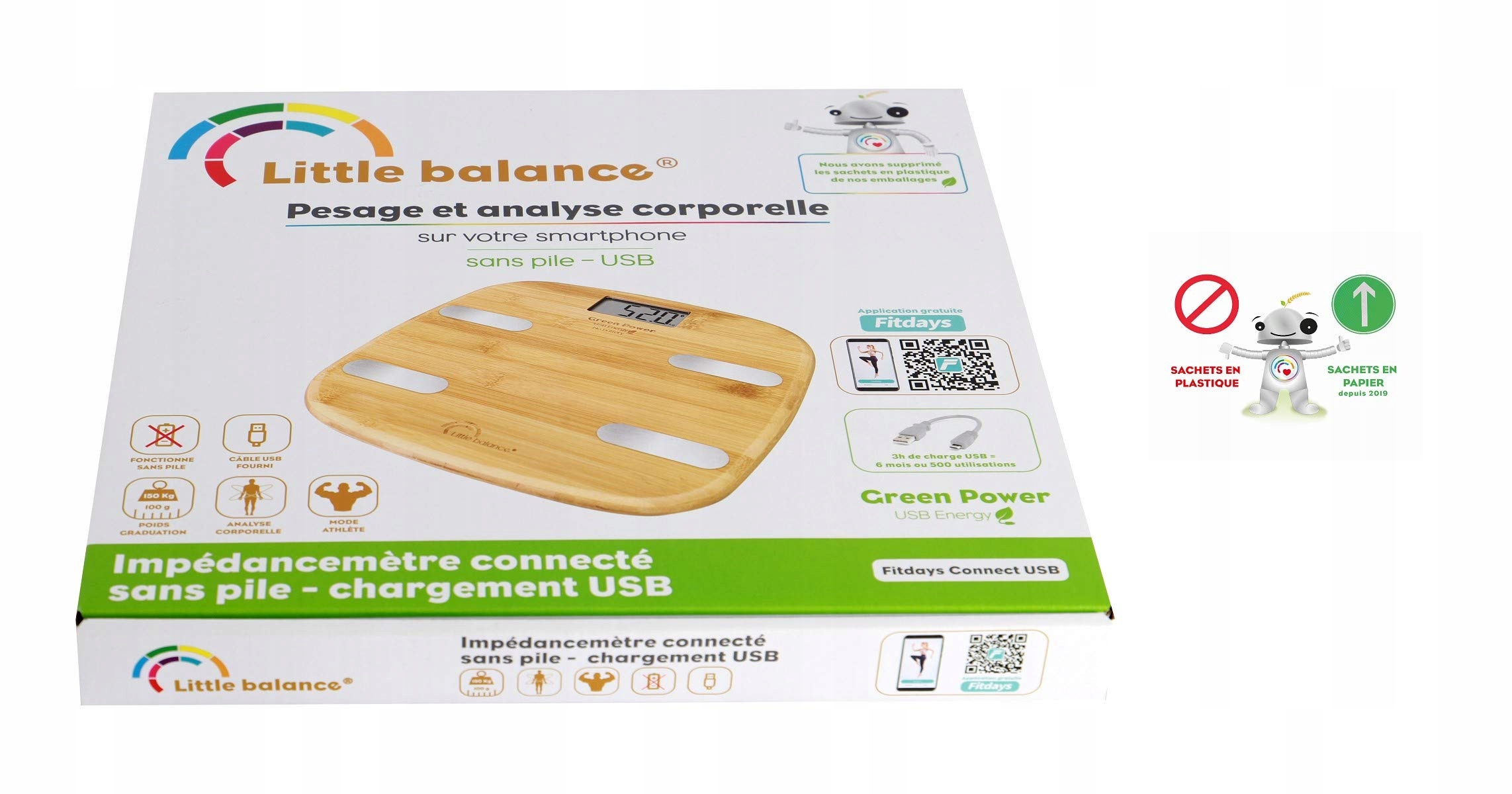 LITTLE BALANCE Waga Analizująca Ciało USB Bambus Bez Baterii — miniatura 6