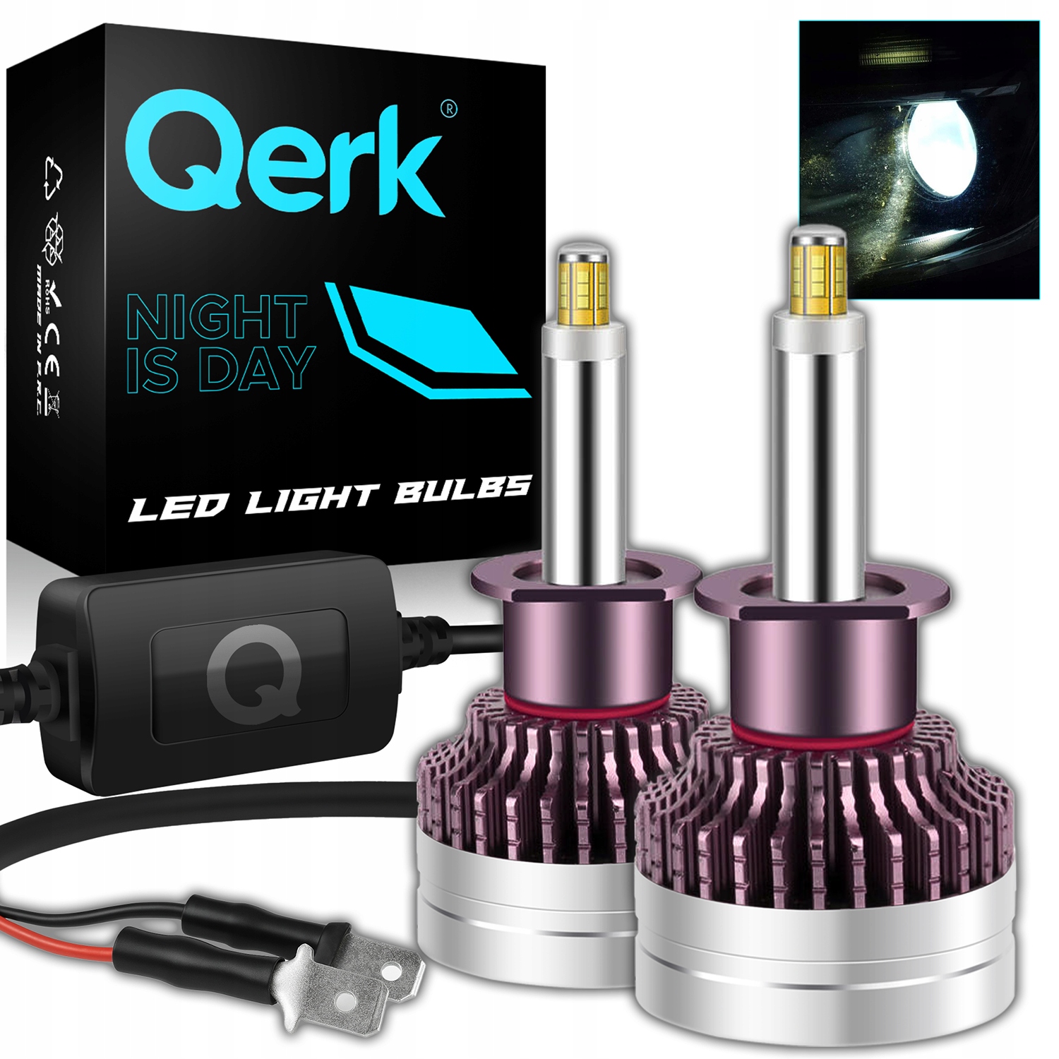 Led žárovky H1 Qerk Q9 360° 2x Více Světla Canbus Studená Bílá 6500k 2ks