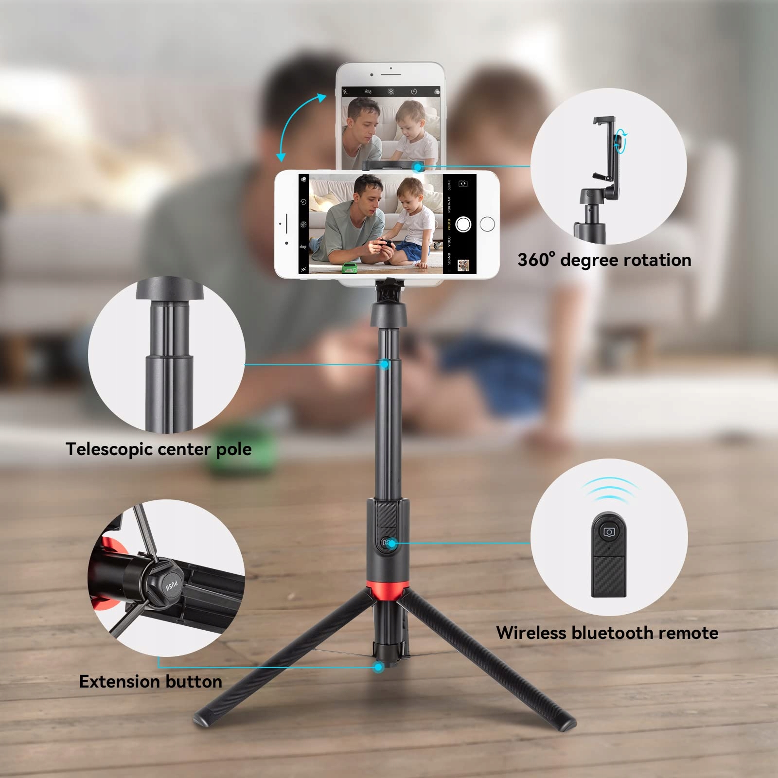 SMALLRIG Statyw Selfie Stick Bluetooth Do Smartfonów Regulowany 3375B — miniatura 4