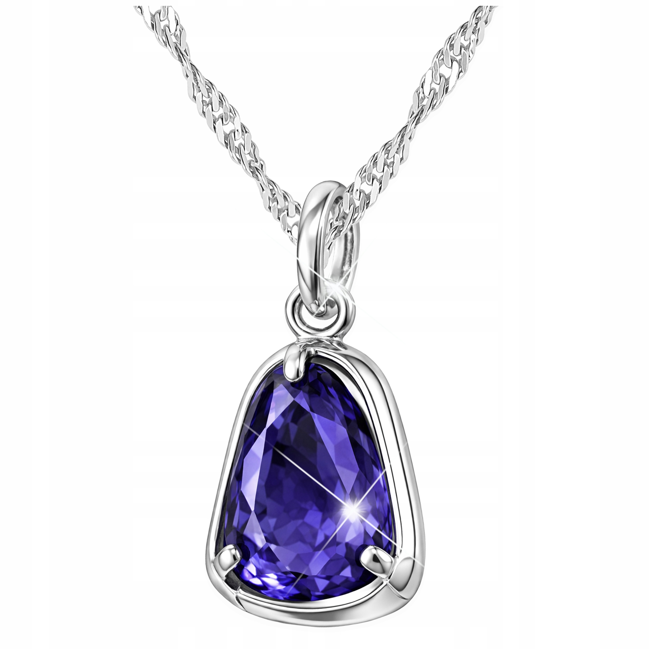 Náhrdelník s modrým kamenem Stříbrný Velký Modrý Křišťál Stříbro 925