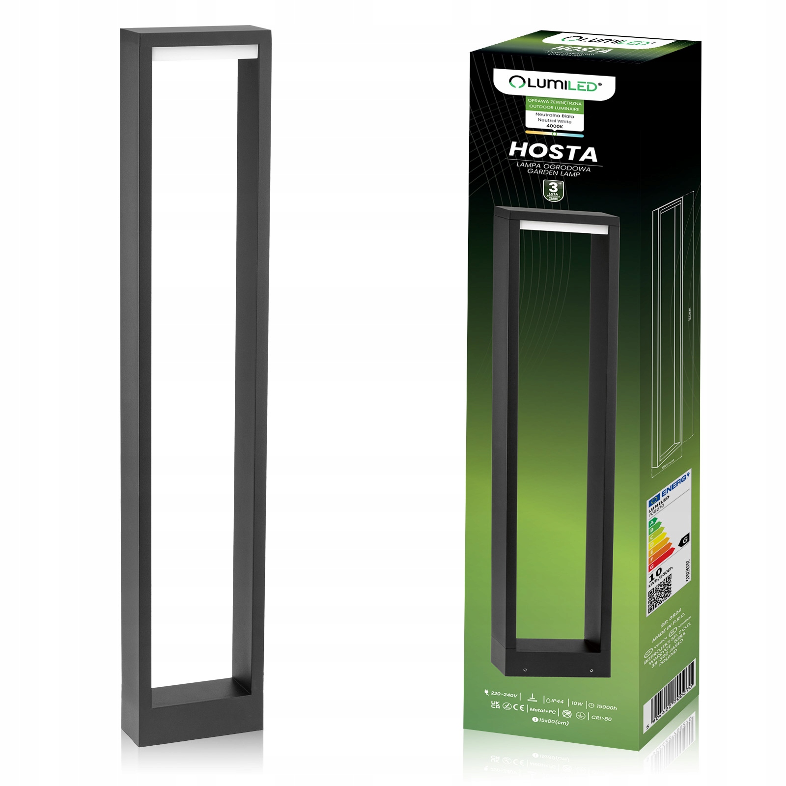 Lampa Ogrodowa Led Zewnętrzna Stojąca Słupek 10W Ramka 80cm Premium