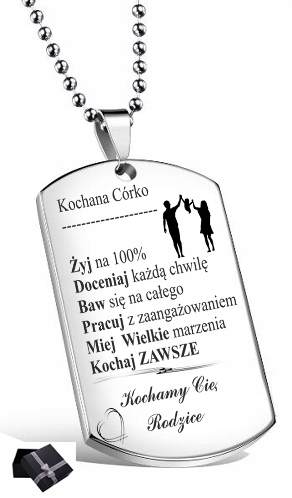 WYJĄTKOWY NASZYJNIK DLA CÓRKI OD RODZICÓW PUDEŁKO PREZENT GRAWER