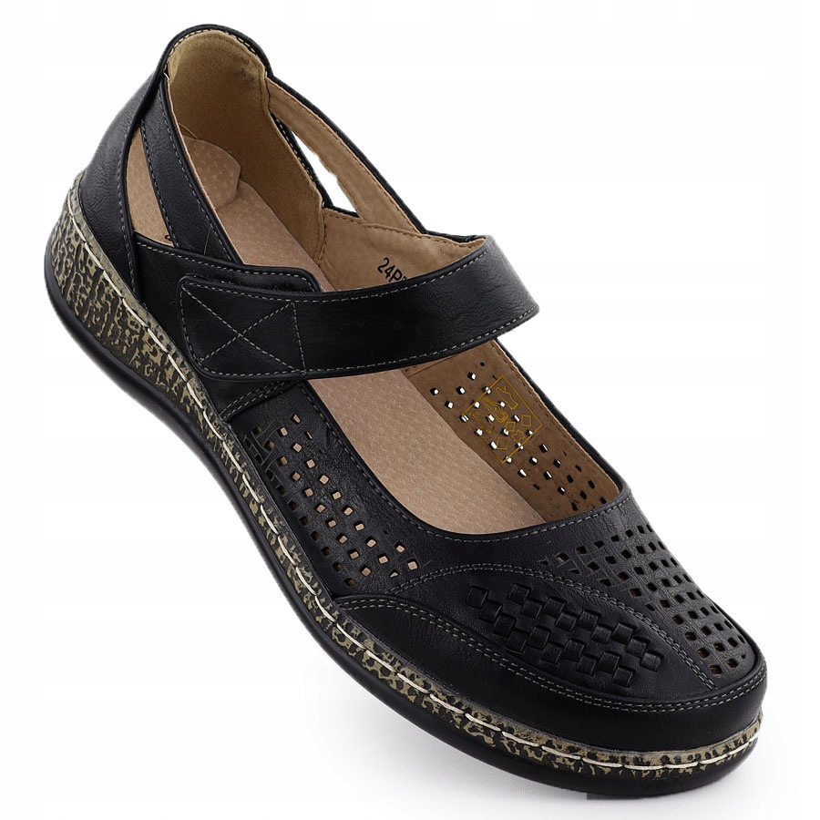 Dámské polobotky na suchý zip, ažurové, černé, Unisoft 7026 38