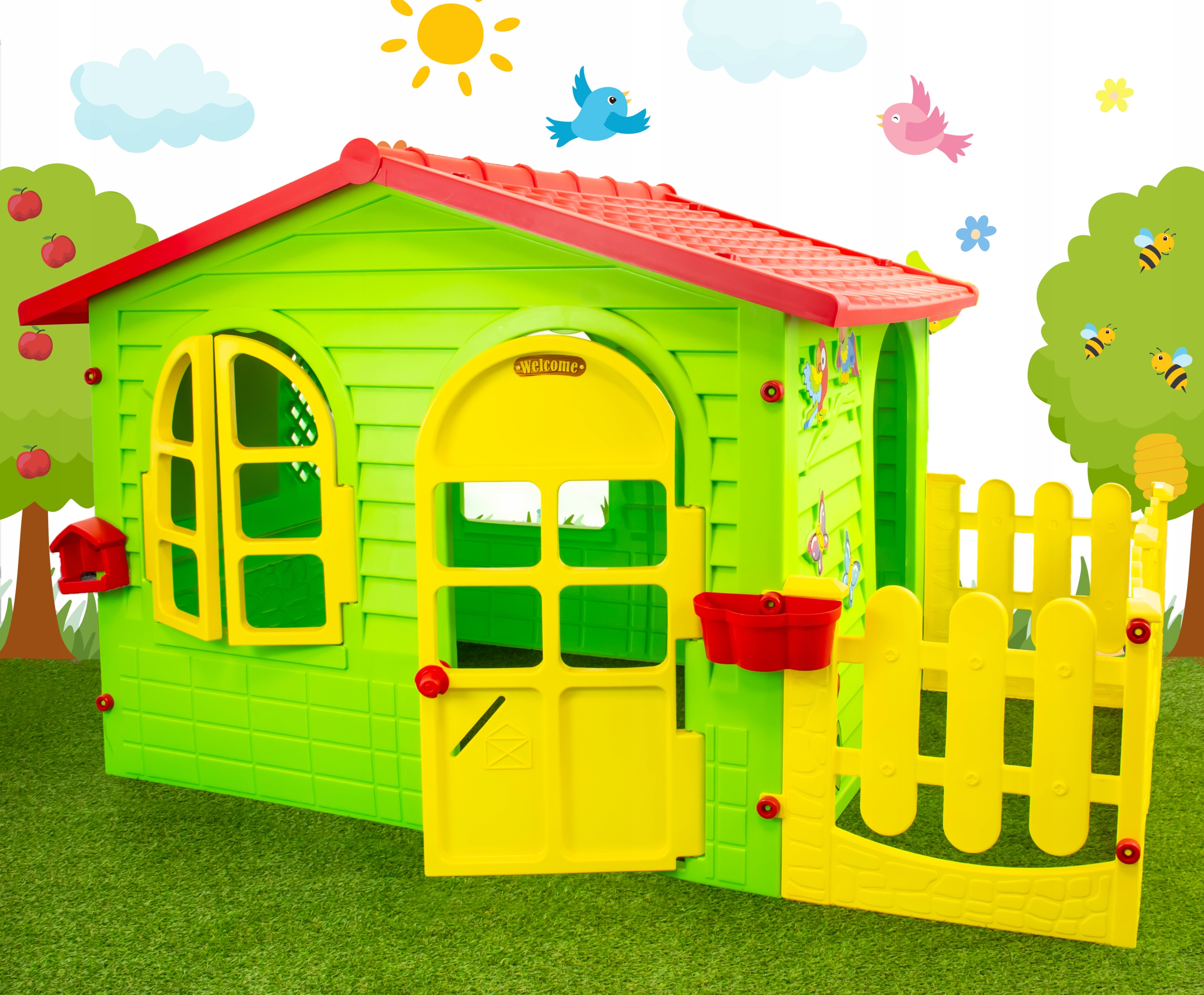 Duży Domek Plastikowy z Płotkiem dla Dzieci Materiał plastik