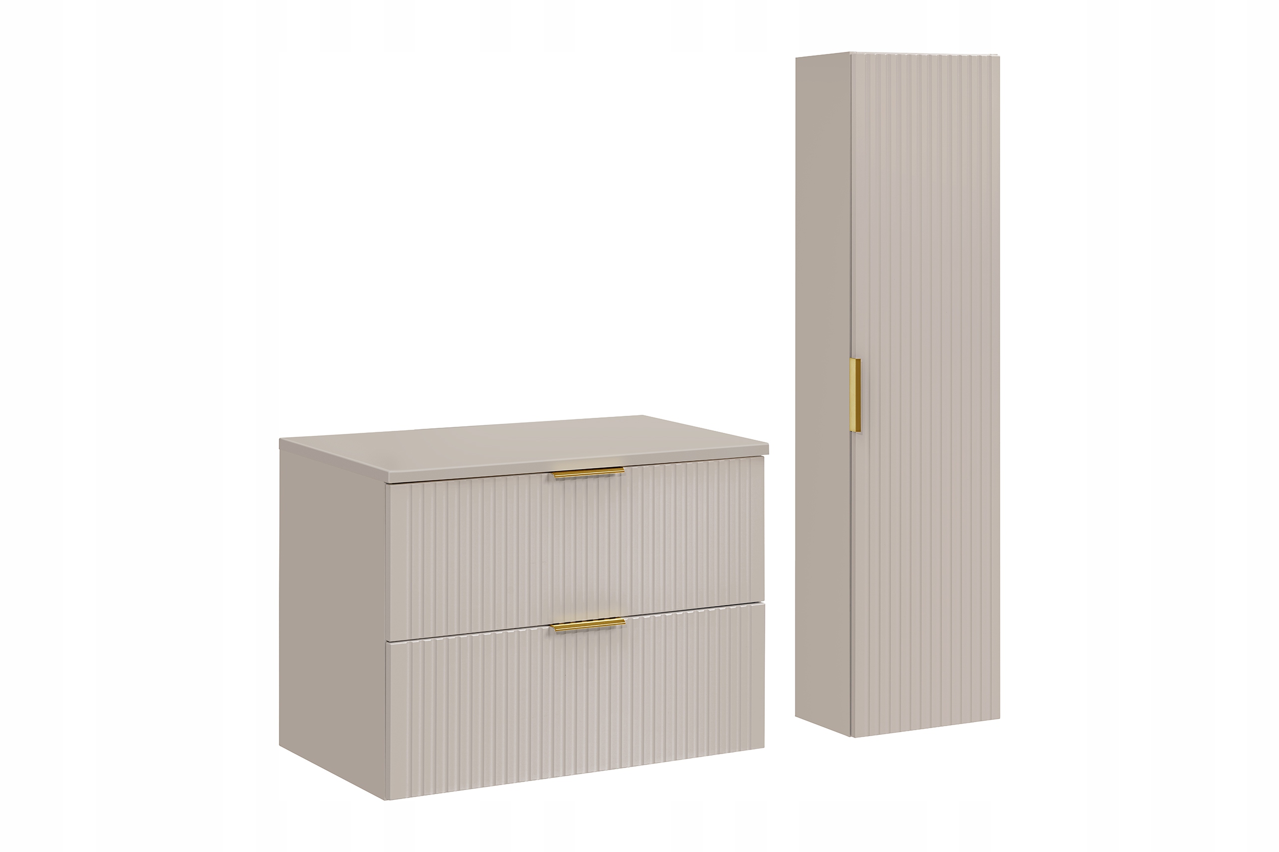 Závěsná koupelnová skříňka s deskou 80 cm kašmírová, zásuvky sloupek