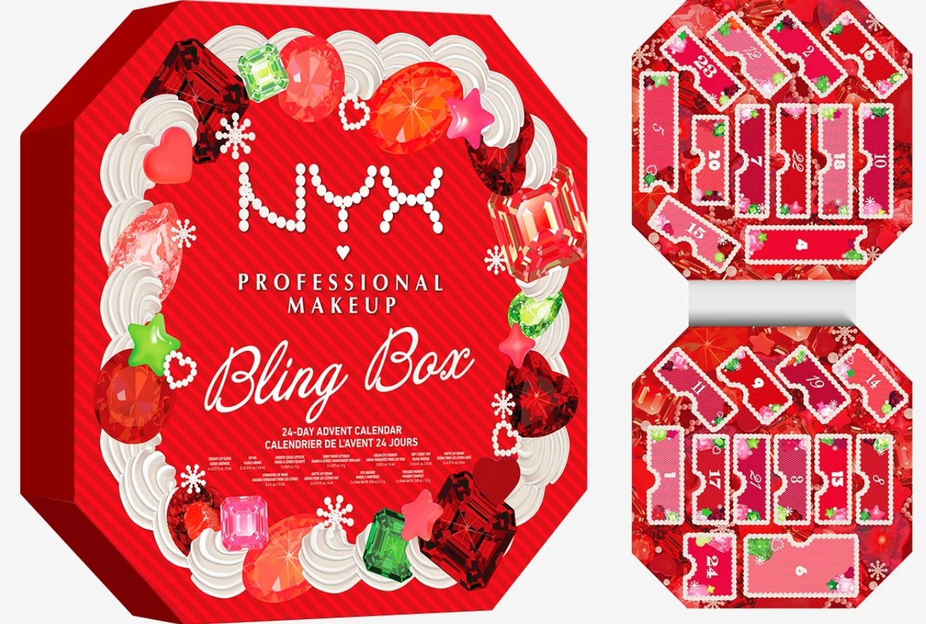 Адвент-календарь NYX Professional Makeup Bling the Halls, 24 полноразмерных средства для макияжа — фото 2