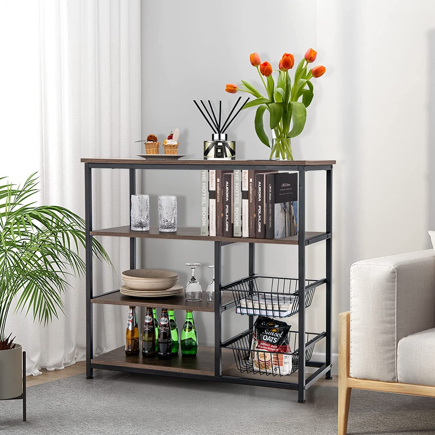 Regał kuchenny 90 x 40 x 85,5 cm 4 poz. brązowy Kod producenta LD65664DGPL