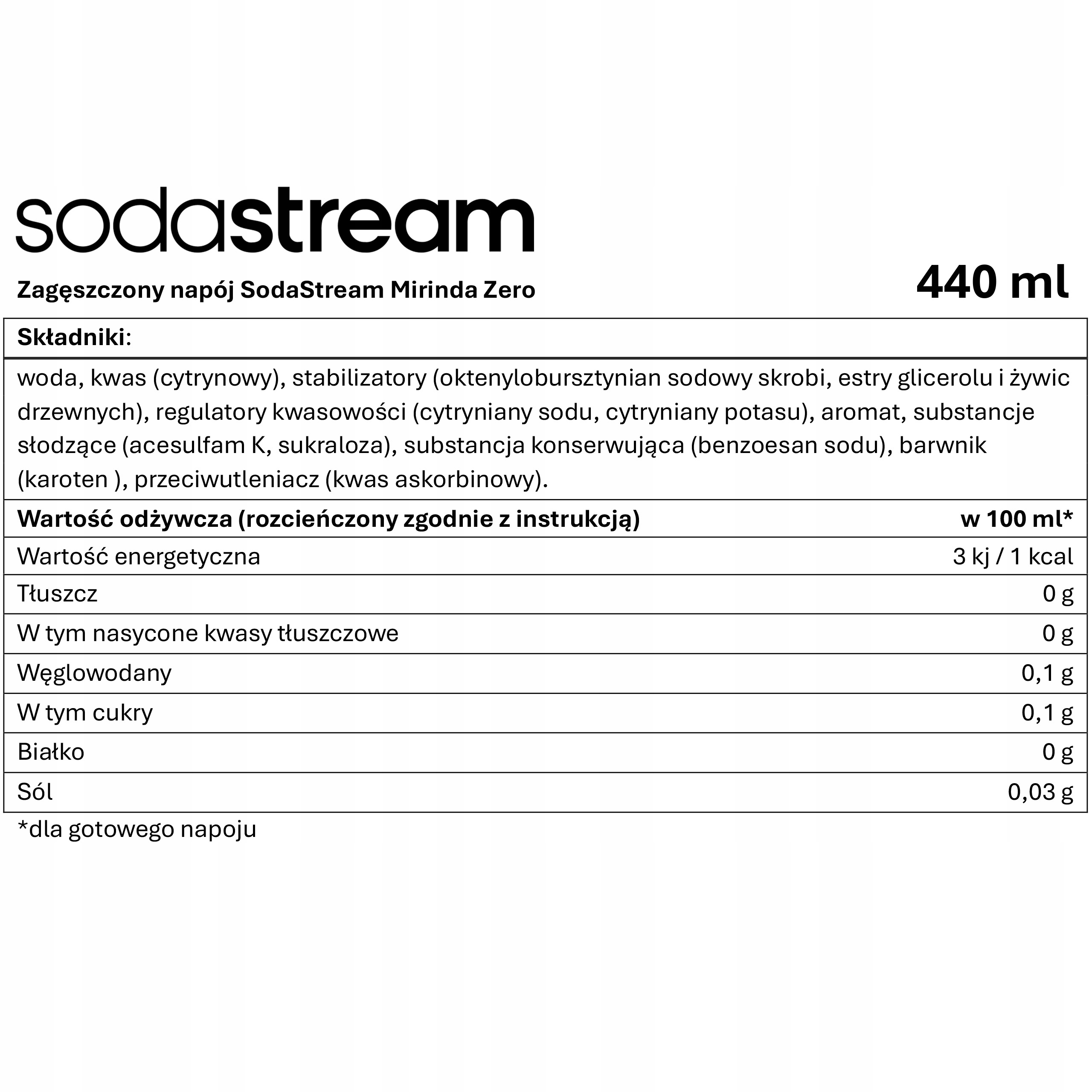 SODA STREAM MIRINDA ZERO + MANDARYNKA + LEMONIADA Koncentrat Syrop Owocowy Pojemność 440 ml