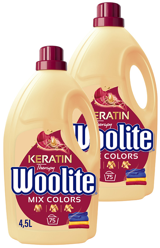 Levně Sada Woolite Color Tekutý prací prostředek na barevné prádlo s keratinem 2 x 4,5 l 150 praní