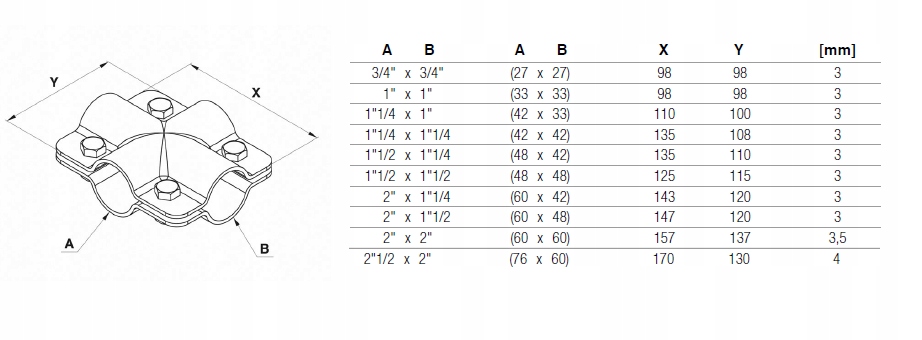 Obejma krzyżowa płaska 1 1/4" x 1 1/4" Stan opakowania oryginalne