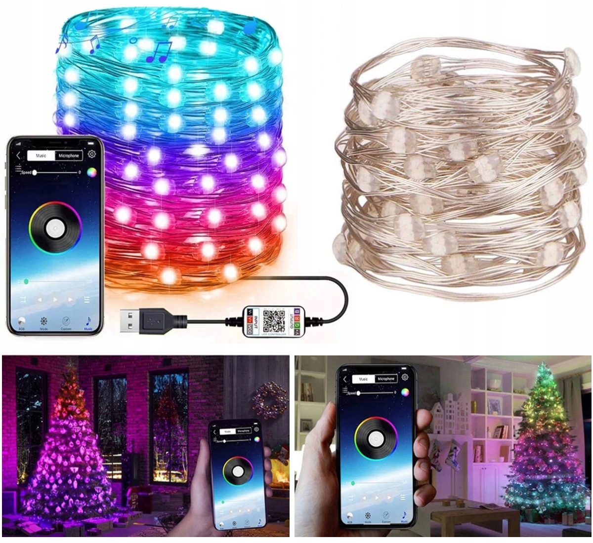 

Lampki choinkowe Led 50 Usb Bluetooth 5m telefon