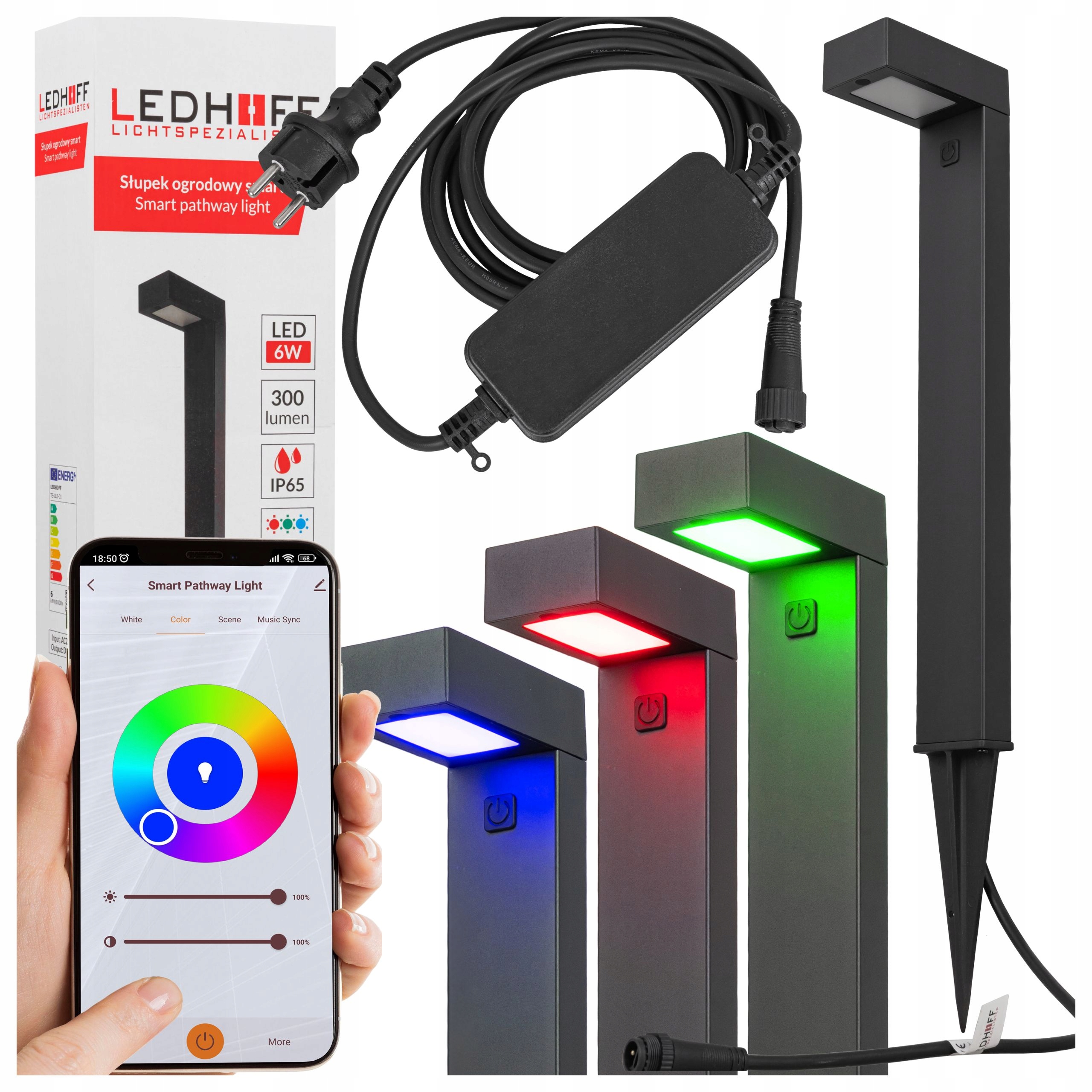 Stojace záhradné lampy Rgb stĺpik Smart Aplikácia Zatĺkacie 3 ks Veľký 41 cm