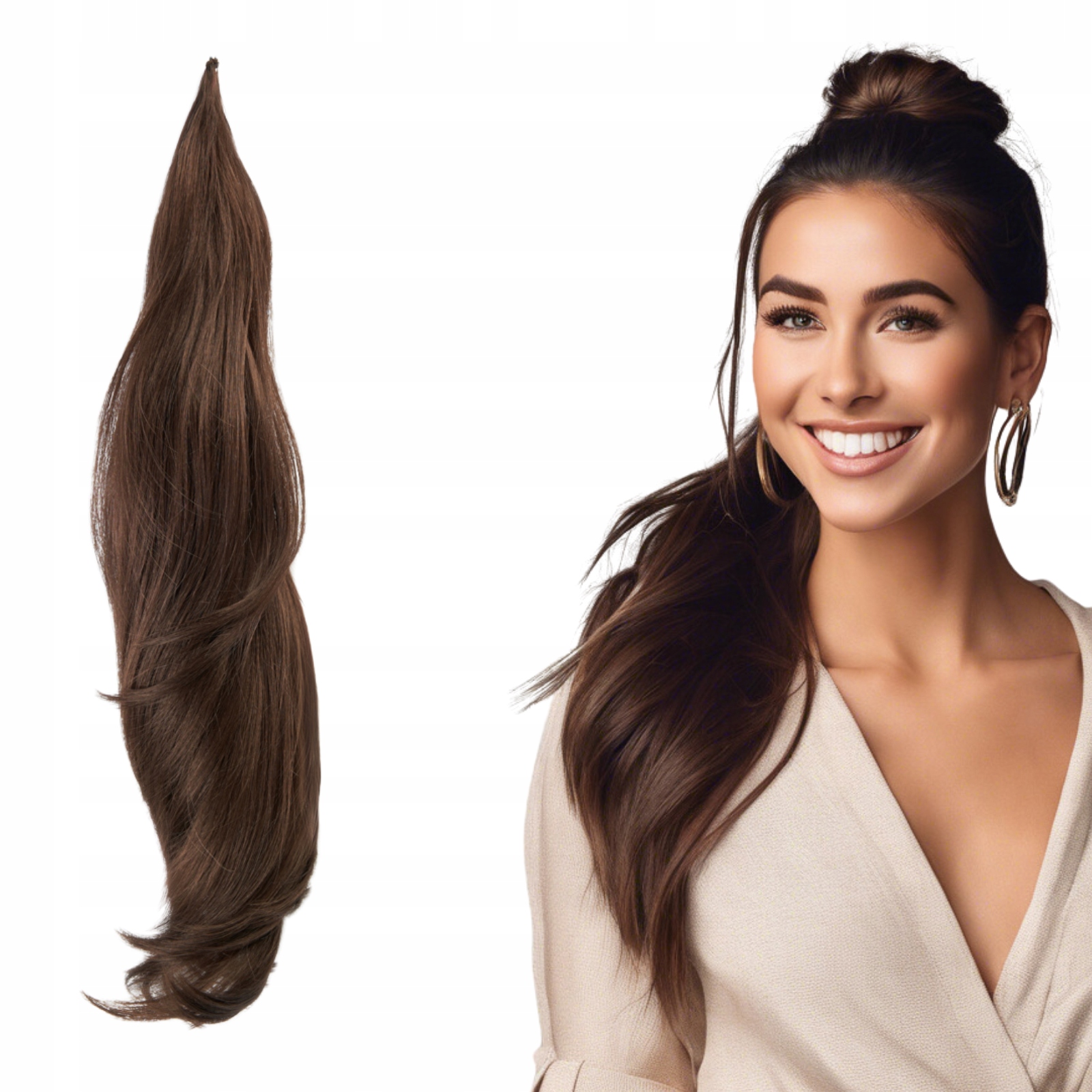 Umělý culík 75 cm #6 bronzová připínací tyč na drátě, syntetické vlasy