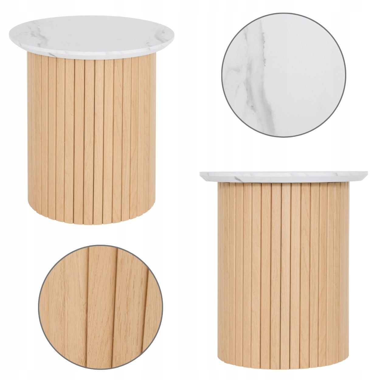 Konferenčný Stolík 45 CM Imitácia Marmuru Ryflovaná Podstavka Moderná Do Obývačky