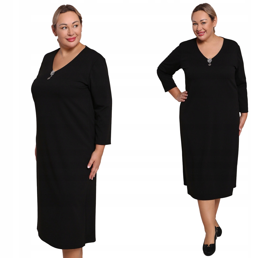 Černé společenské šaty s broží, velikost 60/62