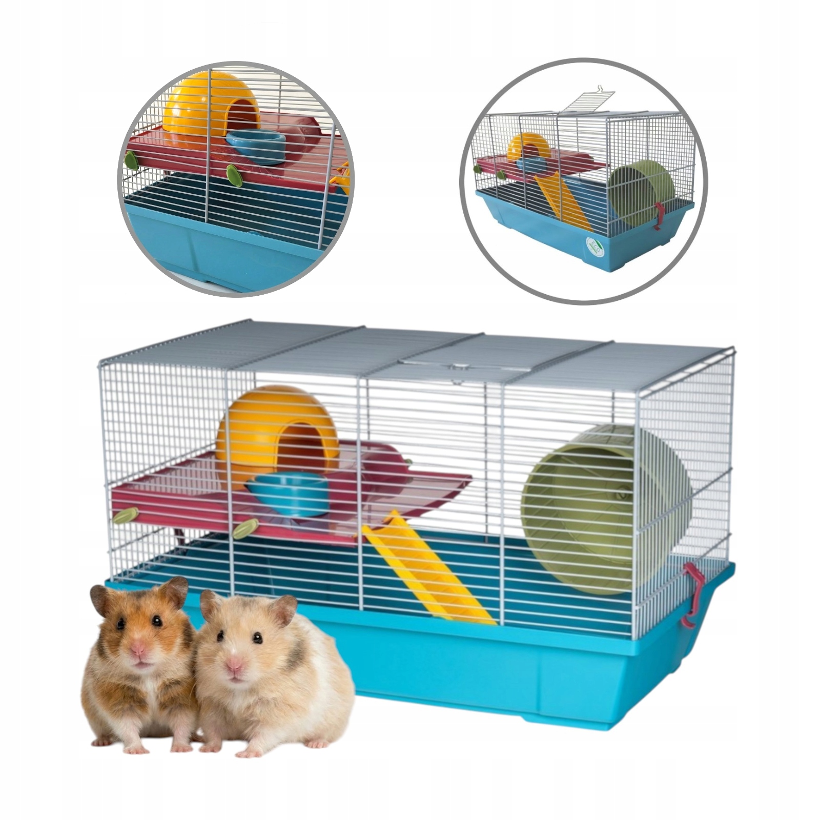 Klatka dla chomika małe gryzonie 50x28x29 cm Z Wyposażeniem Niebiesko-Szara