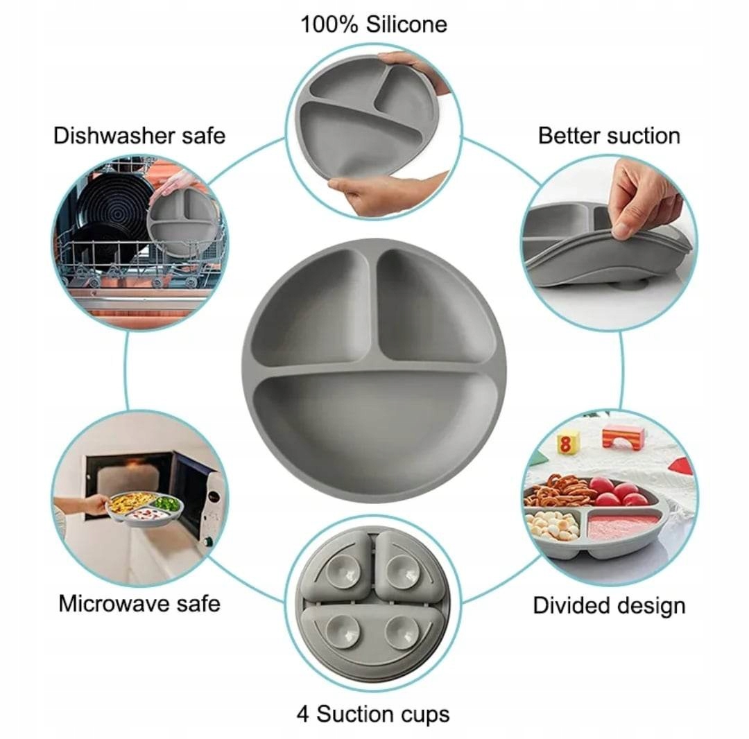 SILIKONOWY TALERZYK Z PRZEDZIAŁKAMI I PRZYSSAWKĄ Marka CHI CHI