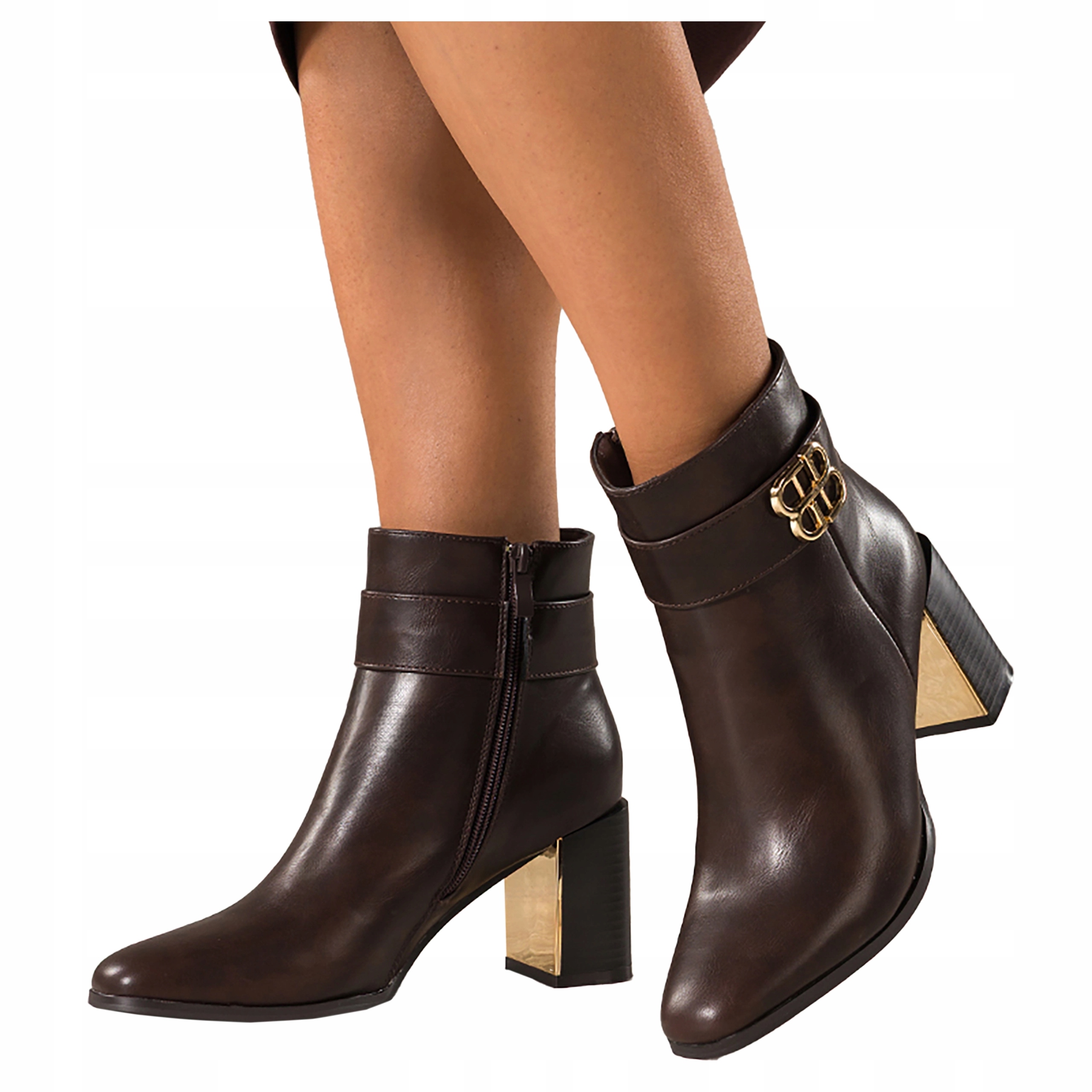 Kotníkové Boty Čokoládové Dámské Ozdobný Sloupek Zlatá Ozdoba Pohodlné Módní velikost 40