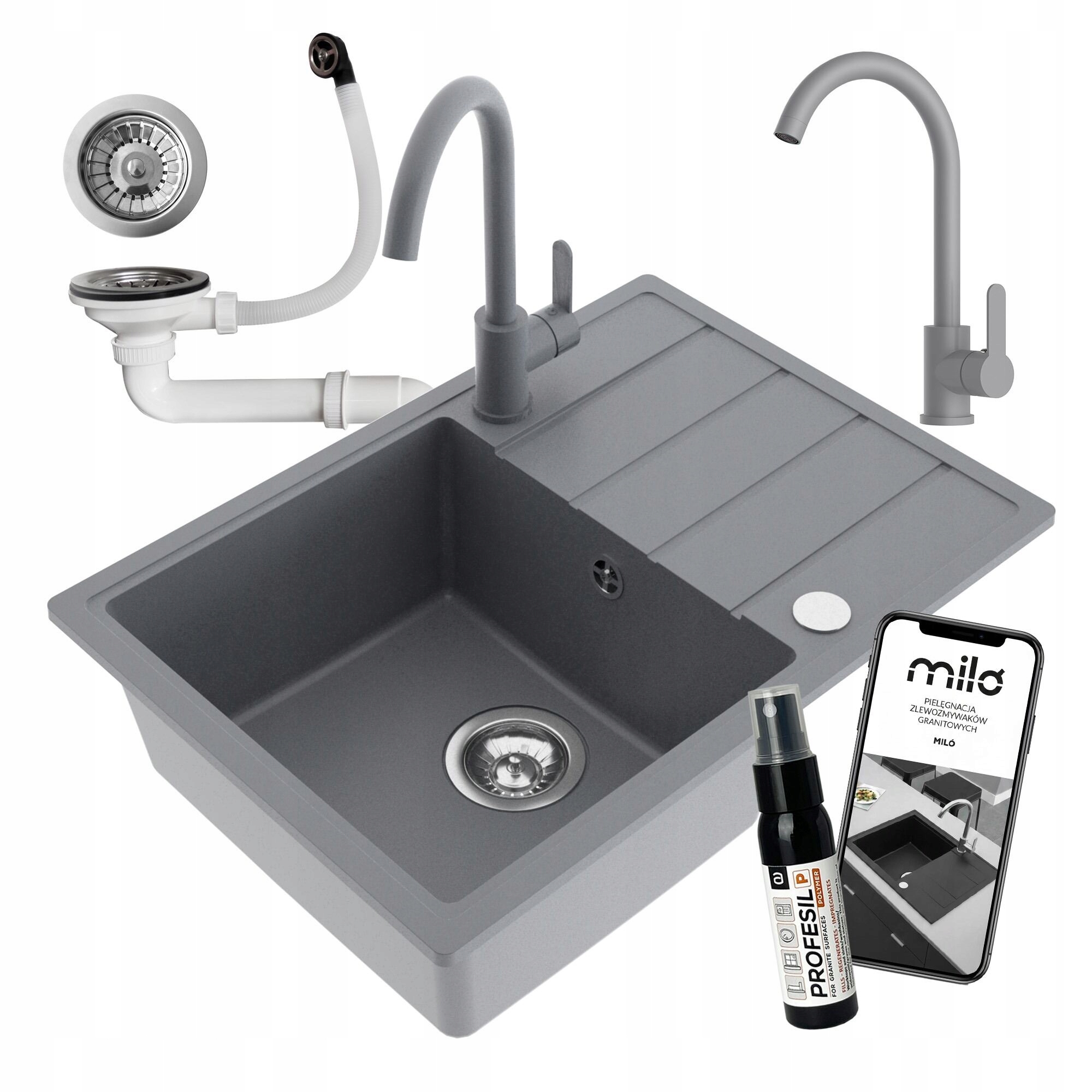 Granitový Jednokomorový Drez Miló Metro, Sada Batérií, Sifón