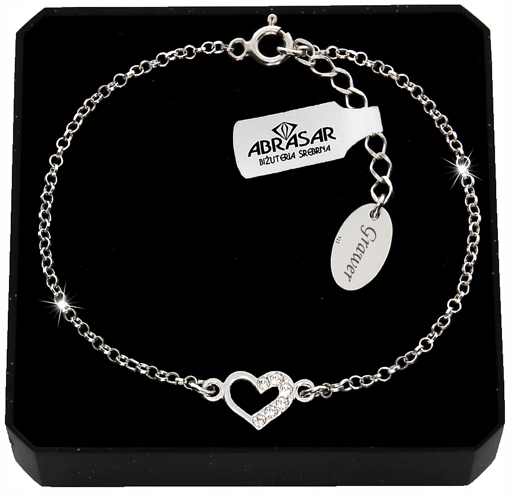 

Srebrna Bransoletka Serce Z Cyrkoniami Grawer