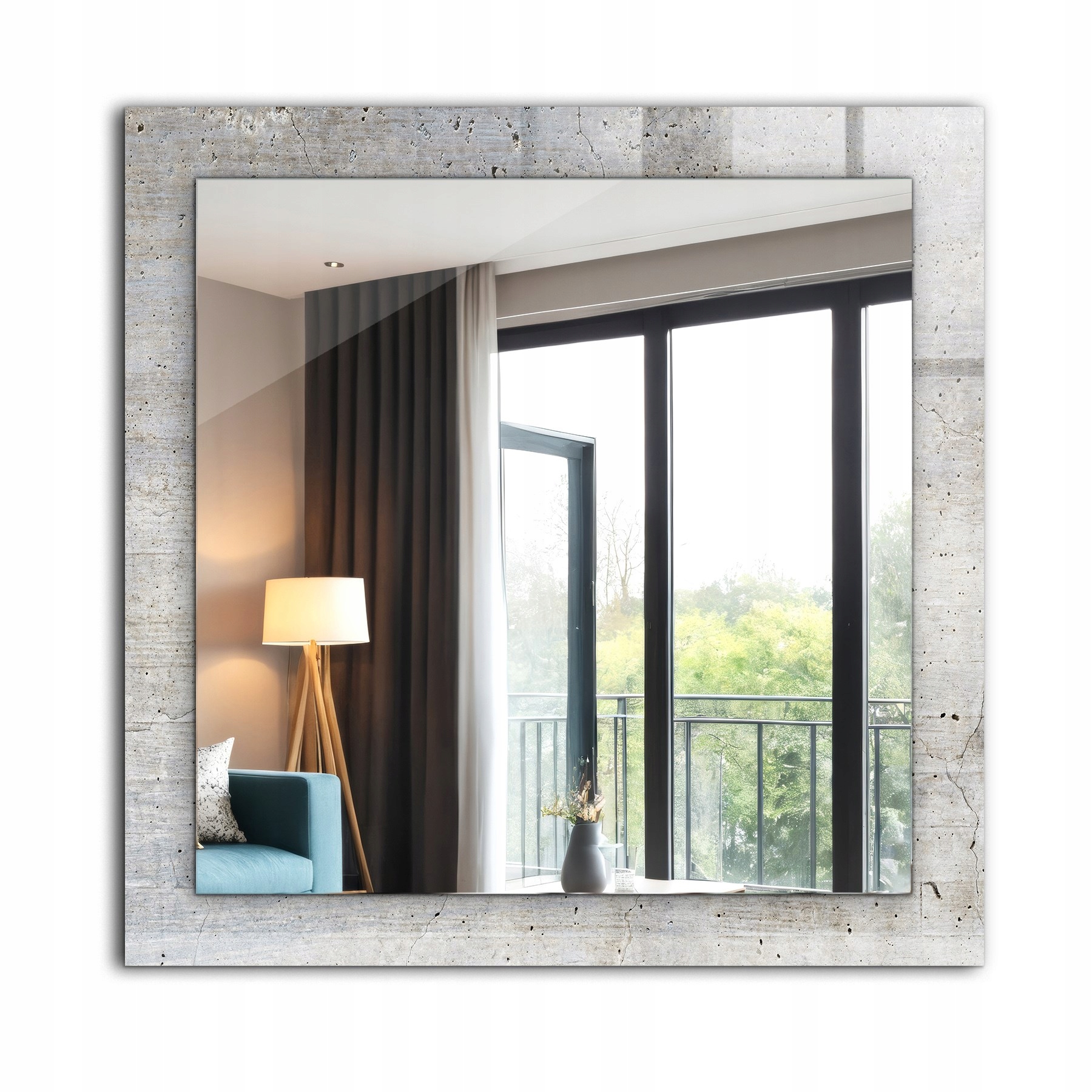 Štvorcové závesné zrkadlo na stenu 60 cm x 60 cm Rozbitá betónová stena