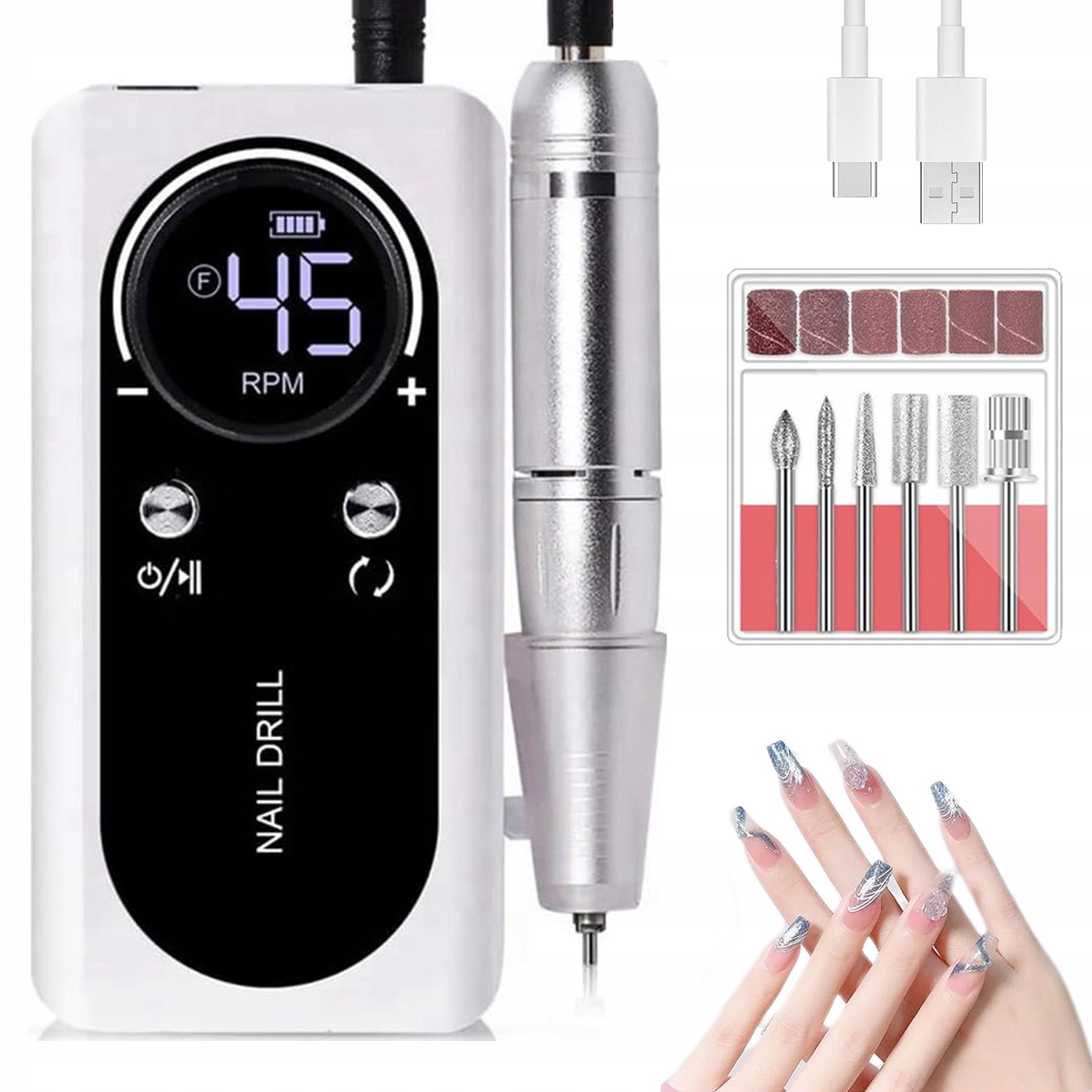 Bruska Manikúra Pedikúra Silná Profesionální Sada Fréz