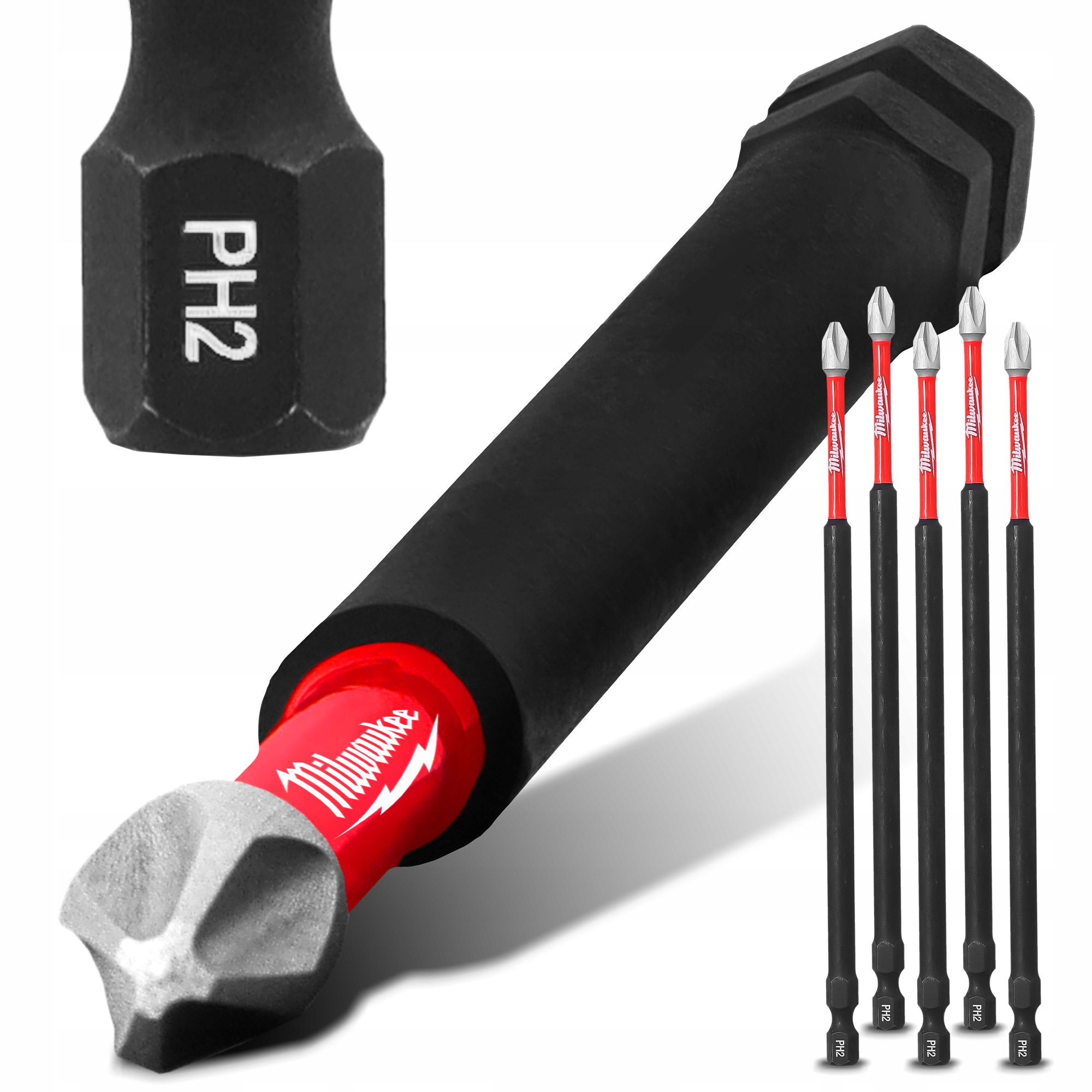 5x Bit Udarowy Milwaukee PH2 150mm Końcówka Magnetyczna Wkrętarki Philip V8