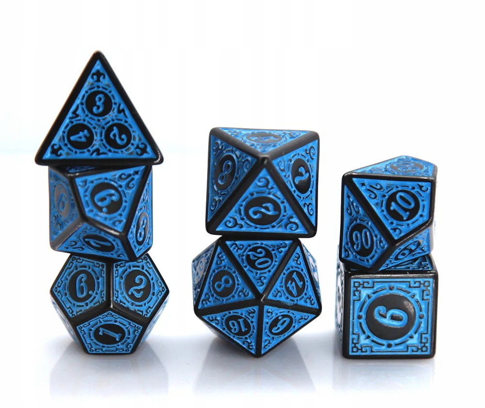 ŚWIĄTYNIA WODY ZESTAW 7 KOŚCI KOSTEK RPG Kolor niebieski