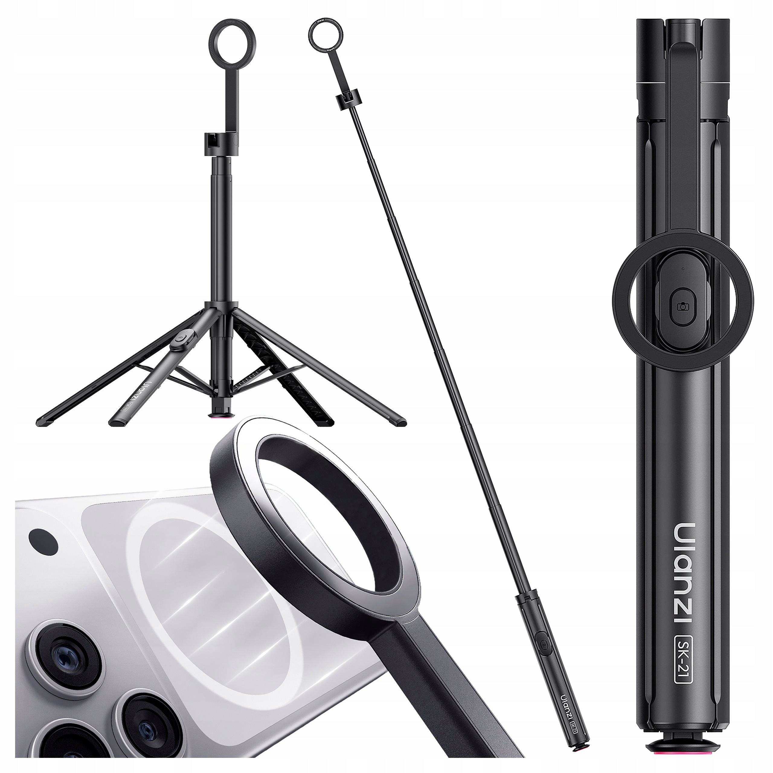 Selfie tyč 2v1 Stativ Monopod Ulanzi pro chytrý telefon iPhone 16 15 14
